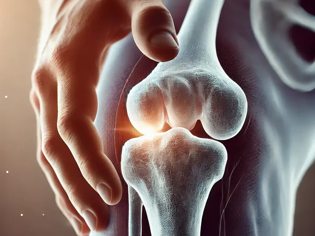 DALL·E 2024-09-17 21.22.36 - A close-up image of a human hip joint, showing someone massaging the hip area due to pain in a clean and professional medical environment. Consistent